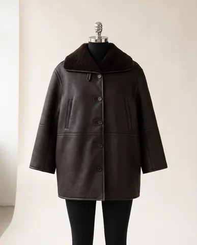 Dark brown Shearling-lined leather jacket