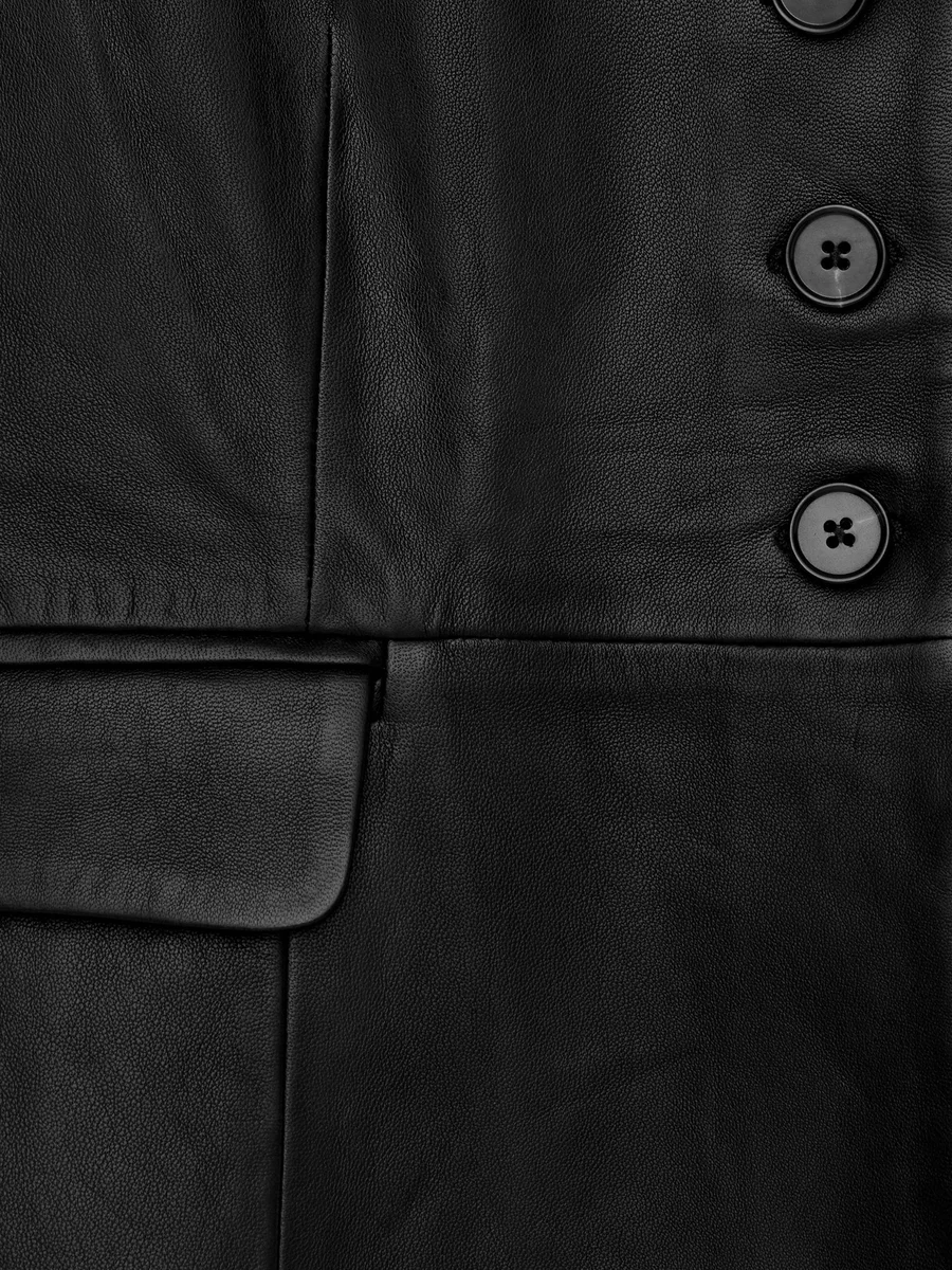 Black Collarless leather blazer, view