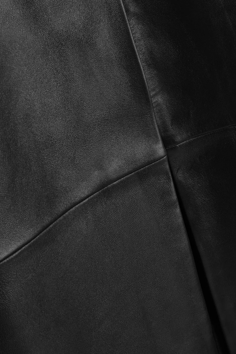 Black Panelled leather long coat, view