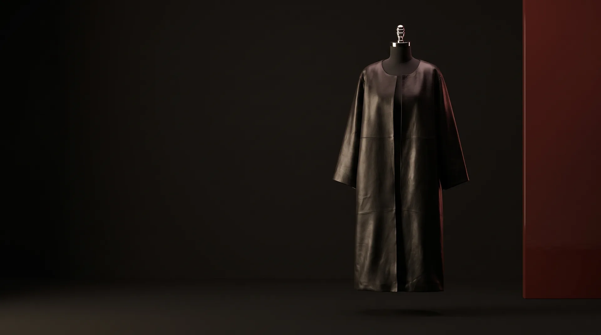 Black Panelled leather long coat, view 1