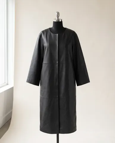Black Panelled leather long coat