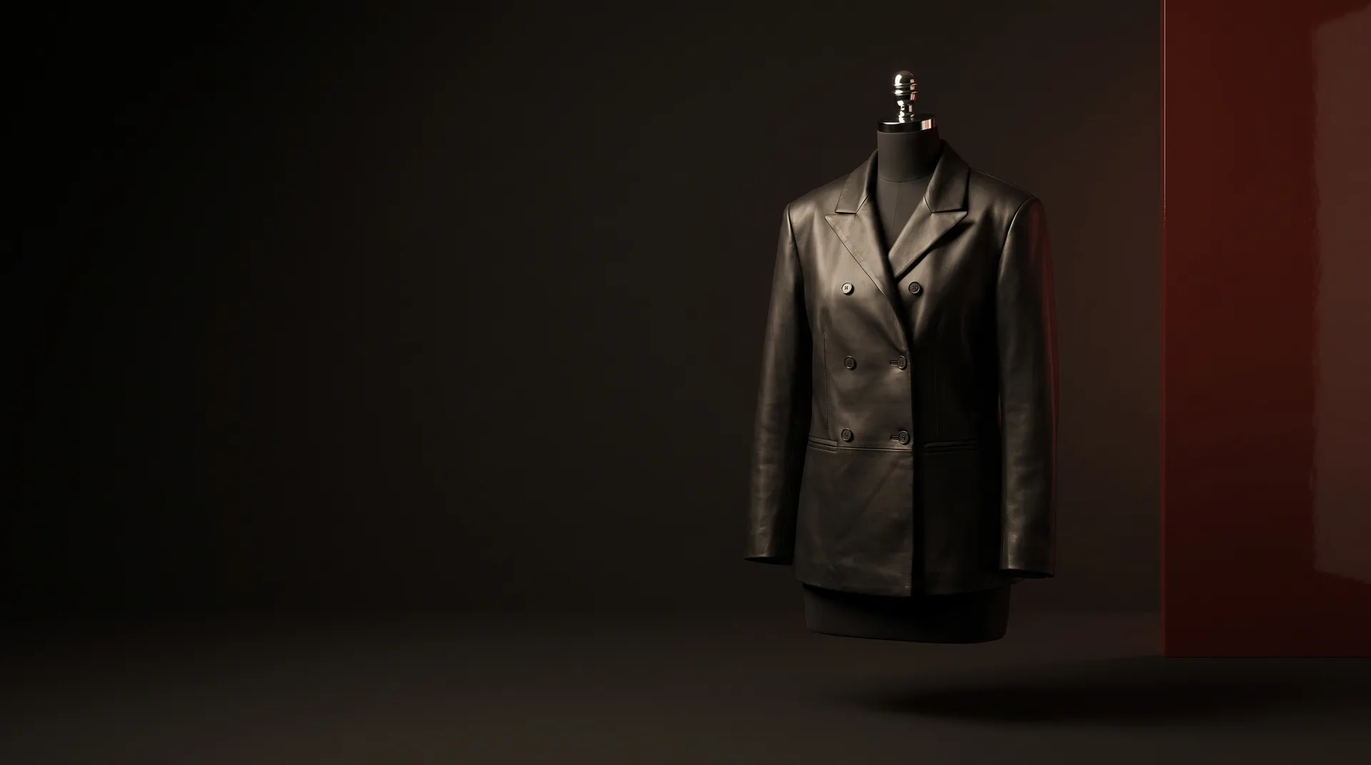 Black Double-breasted leather blazer, view 1