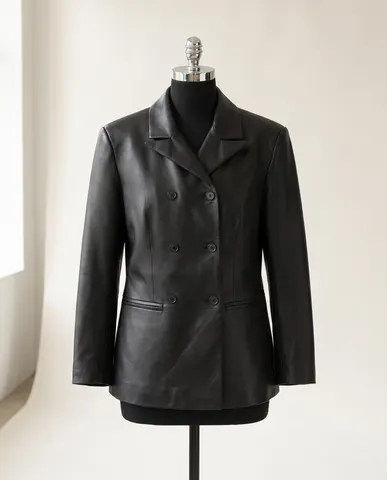 Black Double-breasted leather blazer