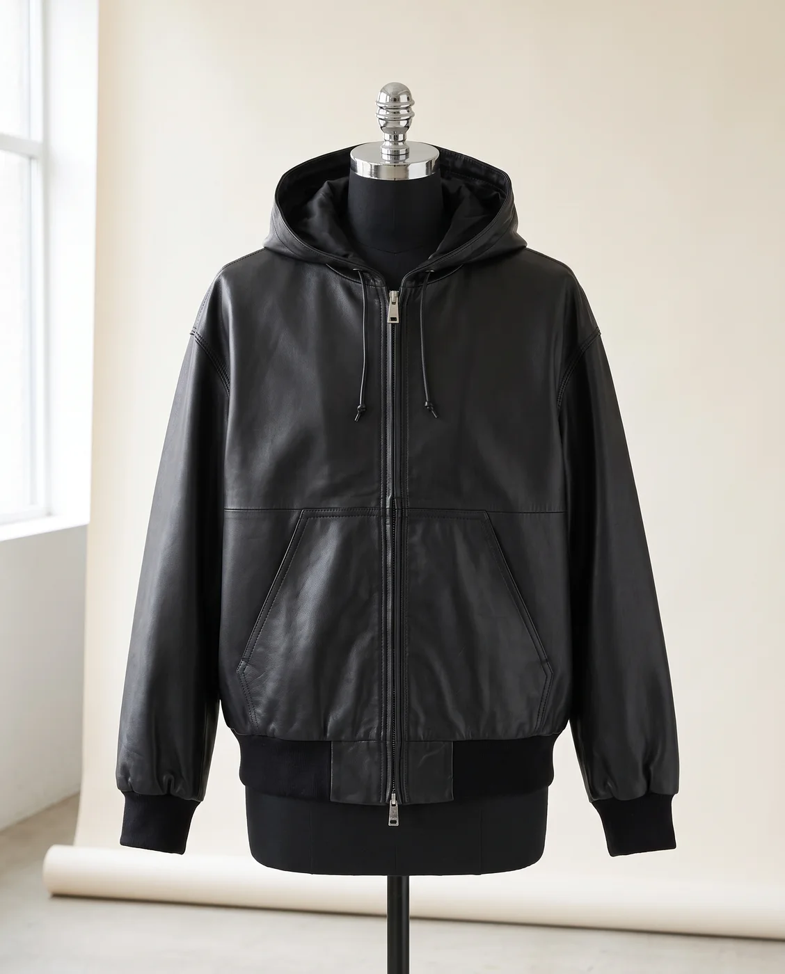 Brown Hooded sheep-leather blouson