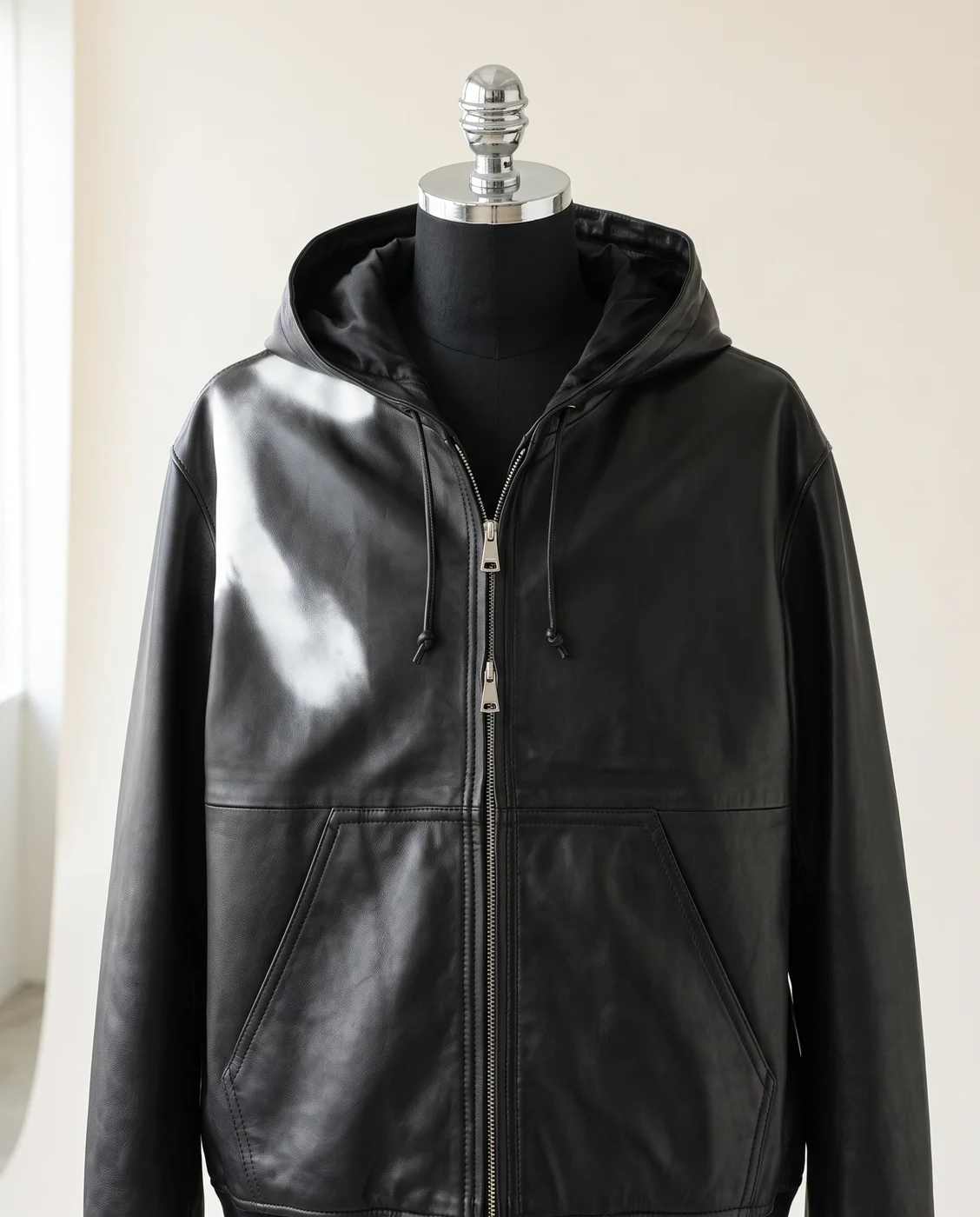 Brown Hooded sheep-leather blouson, view
